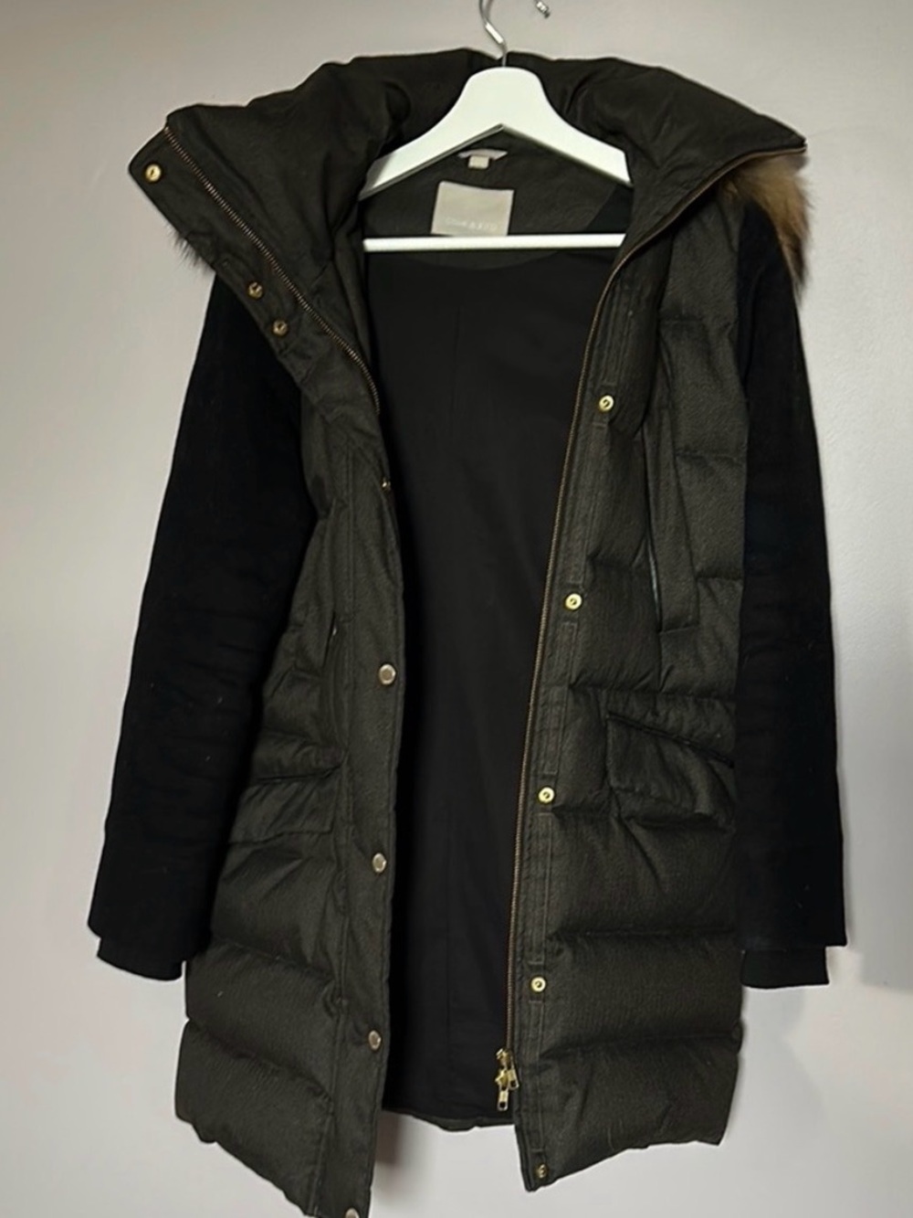 Soia & Kyo Green and Black Quilted Hooded Puffer Coat with Fur Trim
